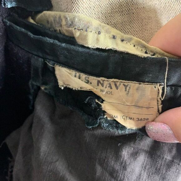 Vintage 50s Military US Navy Pea Coat 36 Black Wool Button Pockets Notch Collar - Picture 9 of 9